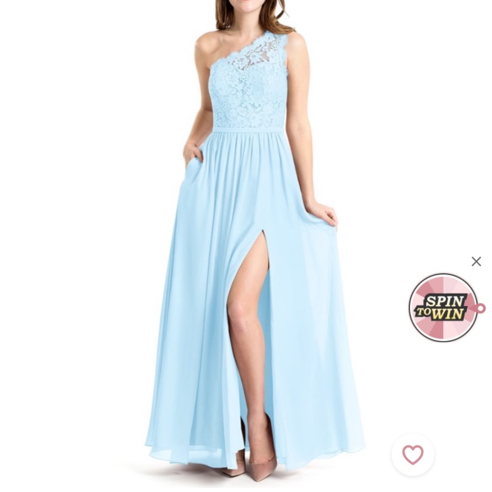 Azazie Sky Blue Long One Shoulder Bridesmaid Dress